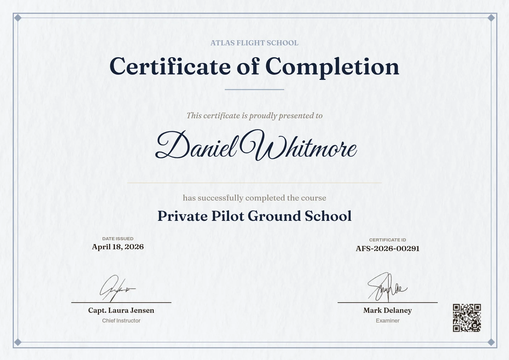 Certificate (canvas template) rendered by the PixlDocs API