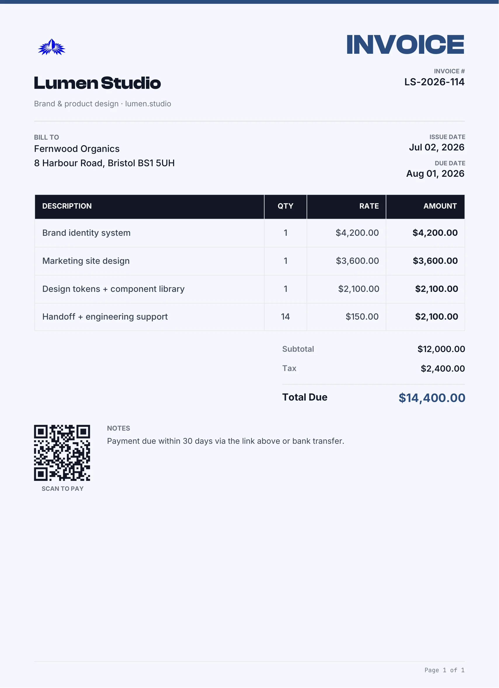 Invoice (HTML template) rendered by the PixlDocs API